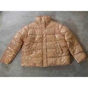Venus Womens Rose Gold Sequin Puffer Jacket With High Collar & Zipper Large